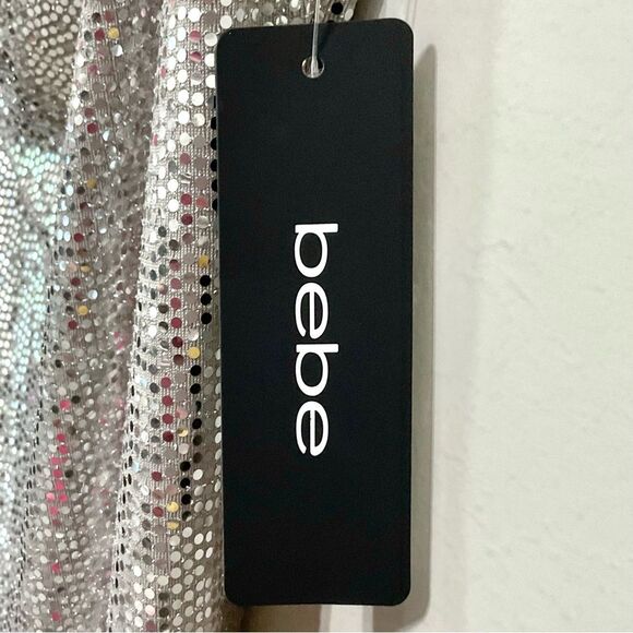 bebe Silver Sequin Slip Dress Sz XL NWT Cowl Neck Party Evening Sexy Mini - Picture 5 of 9
